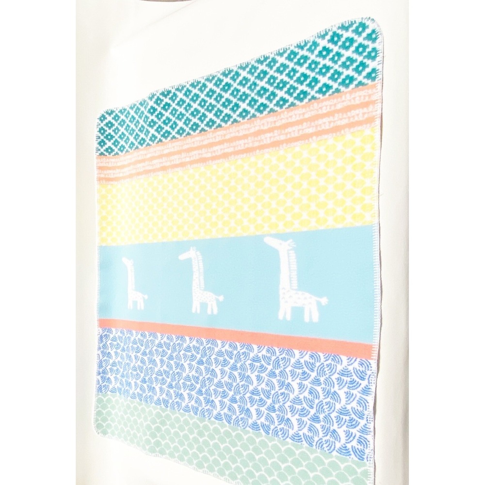 Rare Pottery Barn Kids Giraffe Soft Large Baby Multi Colour Blanket 29"x37"